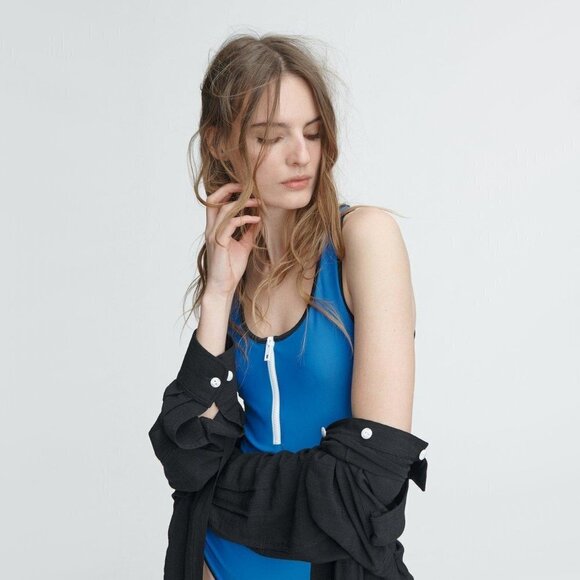 NWOT Rag & Bone blue & black colourblock one piece swimsuit w/ contrast zipper - Picture 3 of 9